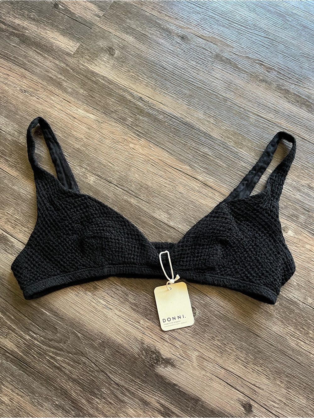 Donni Black Waffle Cotton Bralette